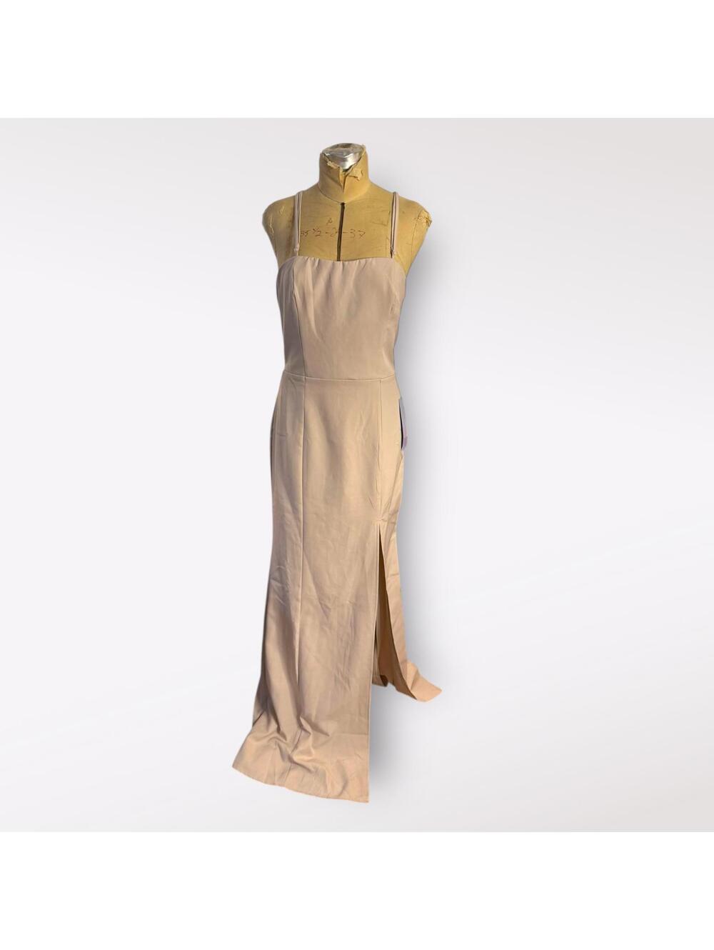 Simply Strappy Cream Long Dress with Side Slit and Lace-Up Back